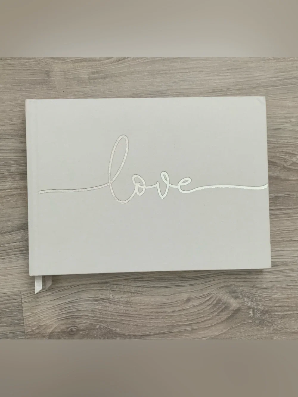 Minimalist White and Silver Foil Love Wedding Guest Book Hardcover Keepsake